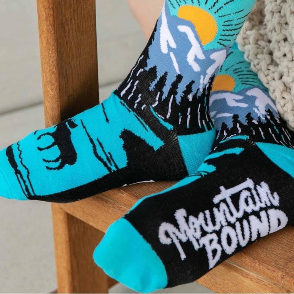 NWT Lazy One MOUNTAIN BOUND Crew Sock Unisex Women's 5-10 | Mens 4-8 blue/black - Picture 2 of 16